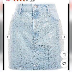 NWT Moto Sz 12 denim skirt, rhinestones, bling, embellished